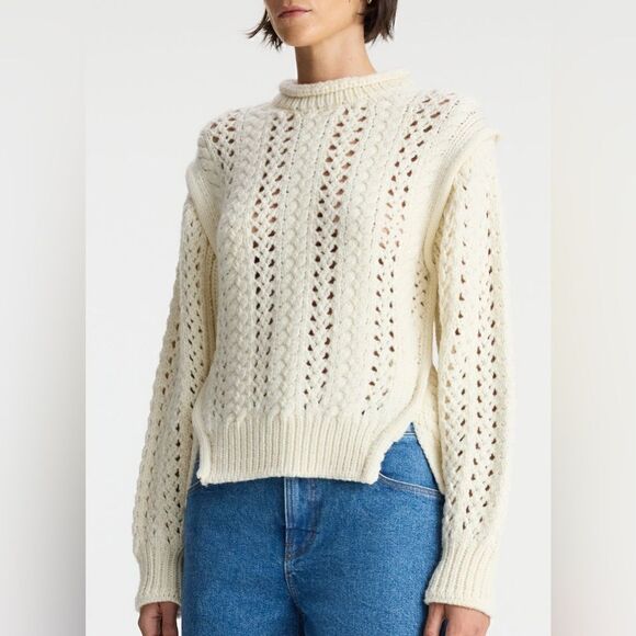 A.L.C Chandler Cotton Cable Merino wool Sweater In Off White - Picture 4 of 11
